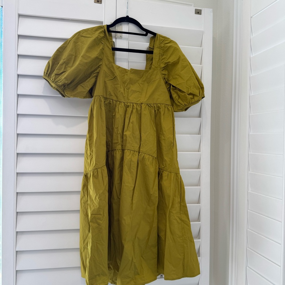 Olive Green Puff Sleeve Dress